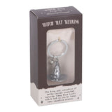 Charming silver-tone witch hat keyring with jingle bell, perfect for witch enthusiasts and magical accessory lovers.