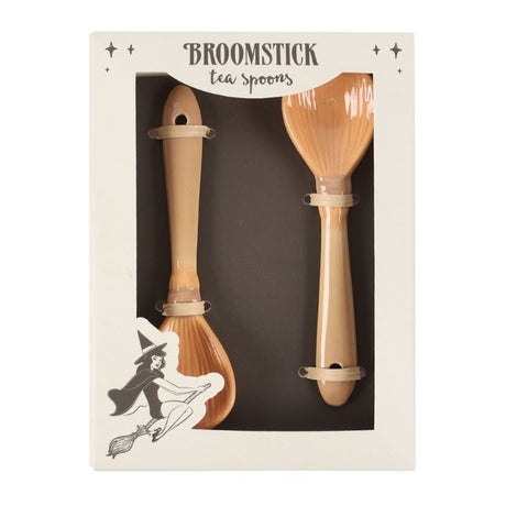 Whimsical broomstick-themed tea spoons, perfect for adding magic to your tea time rituals.