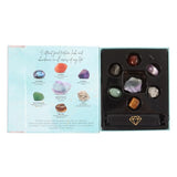 Manifestation Crystal Gift Set featuring 7 natural crystals in a faux leather bag for attracting positivity and abundance.
