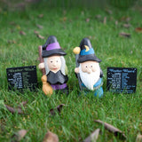 Pack of 12 whimsical weather forecasting gnomes, featuring magical designs with humorous mini signs for garden decor.