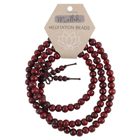 Mala Meditation Beads: elegant wooden prayer beads for meditation, 38 cm long, wearable as bracelet or necklace for mindfulness.