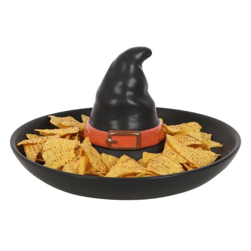 Witch Hat Chip & Dip Dish designed like a witch's hat, ideal for serving snacks at Halloween gatherings or year-round parties.