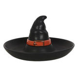 Witch hat-shaped chip and dip dish for Halloween gatherings, featuring a brim for snacks and a dip bowl beneath.