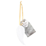 Guardian Angel Hanging Angel Wing ornament with intricate details, gold ribbon, symbolizing protection and love.