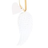 Guardian Angel Hanging Angel Wing ornament with intricate details, gold ribbon, symbolizing protection and love.