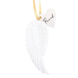Delicate angel wing ornament with gold ribbon, symbolizing the cherished bond of friendship, ideal for home decor.