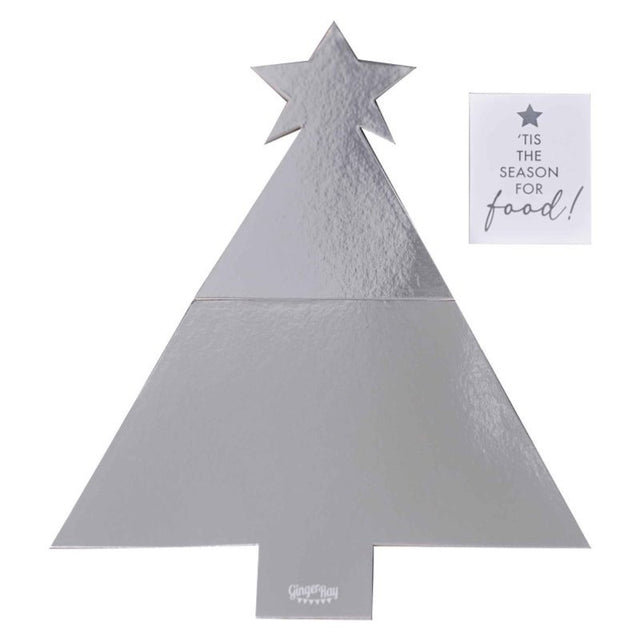 Elegant silver glitter grazing board, 57cm tall and 40cm wide, perfect for showcasing gourmet cheeses and snacks.