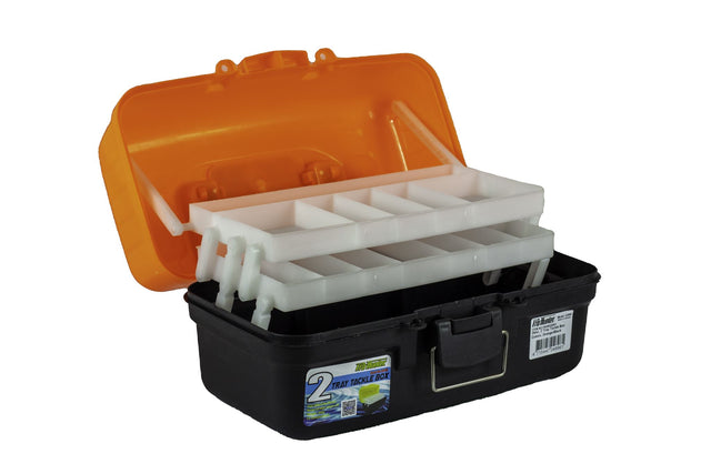 Vibrant orange Pro Hunter Two Tray Tackle Box with 13 compartments for organized fishing gear storage and easy transport.