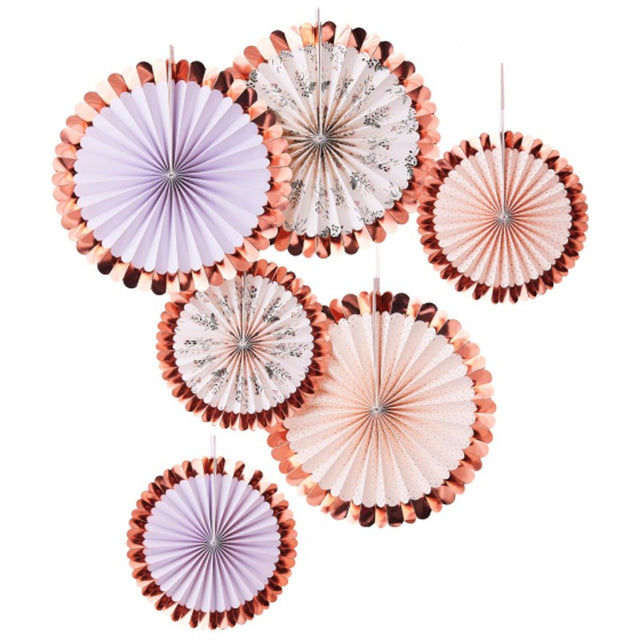 Pastel and floral paper fans for tea parties, featuring 3 large and 3 small fans to enhance any celebration's ambiance.