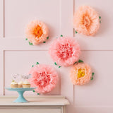 Vibrant pack of 5 tissue paper flowers in various sizes, perfect for elevating any party or event decor.