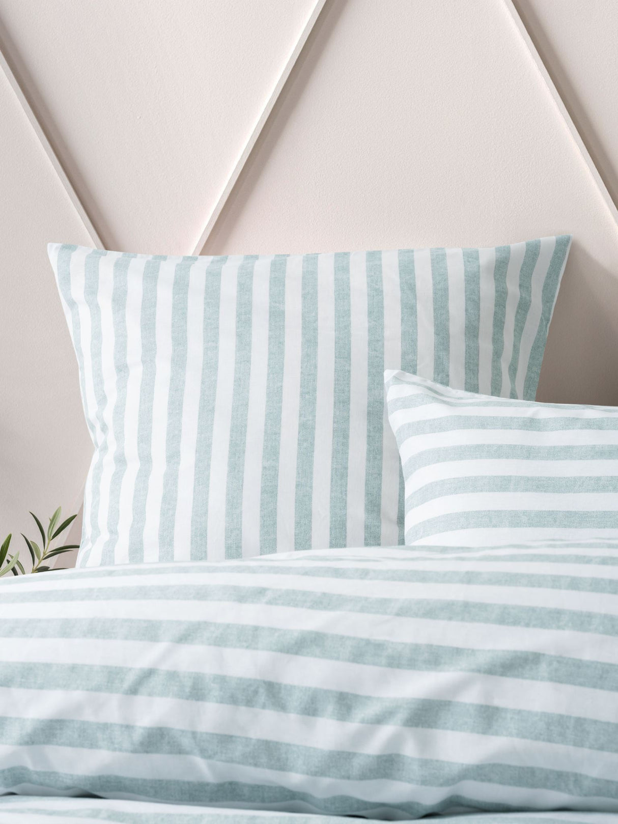 King duvet cover set featuring reversible textured stripes in mineral and white, crafted from 100% cotton for stylish comfort.