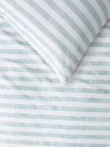 King duvet cover set featuring reversible mineral and white striped design, made from 100% cotton for stylish bedroom decor.