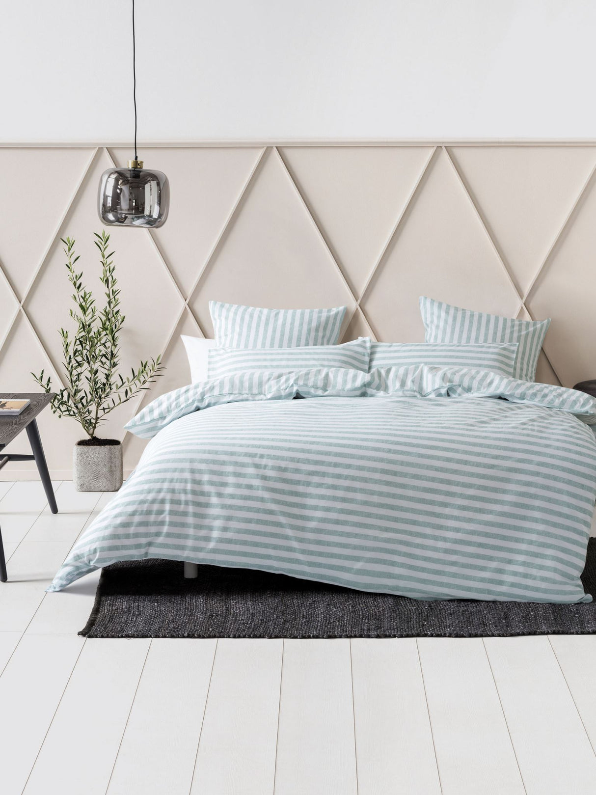 King Duvet Cover Set - Mineral Charlie features reversible textured stripes in a modern mineral and white palette.