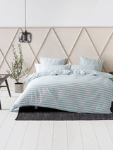 King Duvet Cover Set - Mineral Charlie features reversible textured stripes in a modern mineral and white palette.