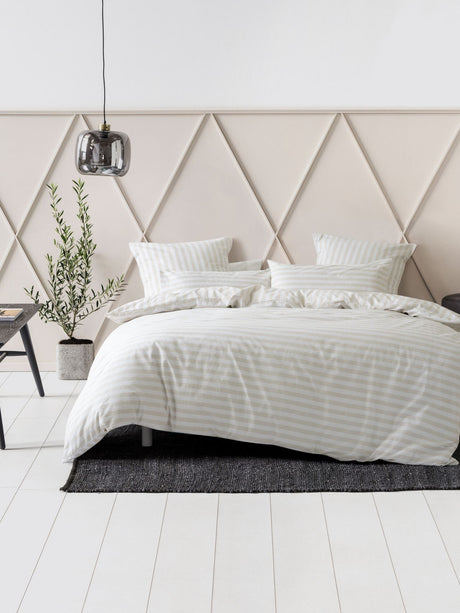 King duvet cover set in Sand Charlie design featuring reversible textured stripes, crafted from 100% cotton for a stylish upgrade.