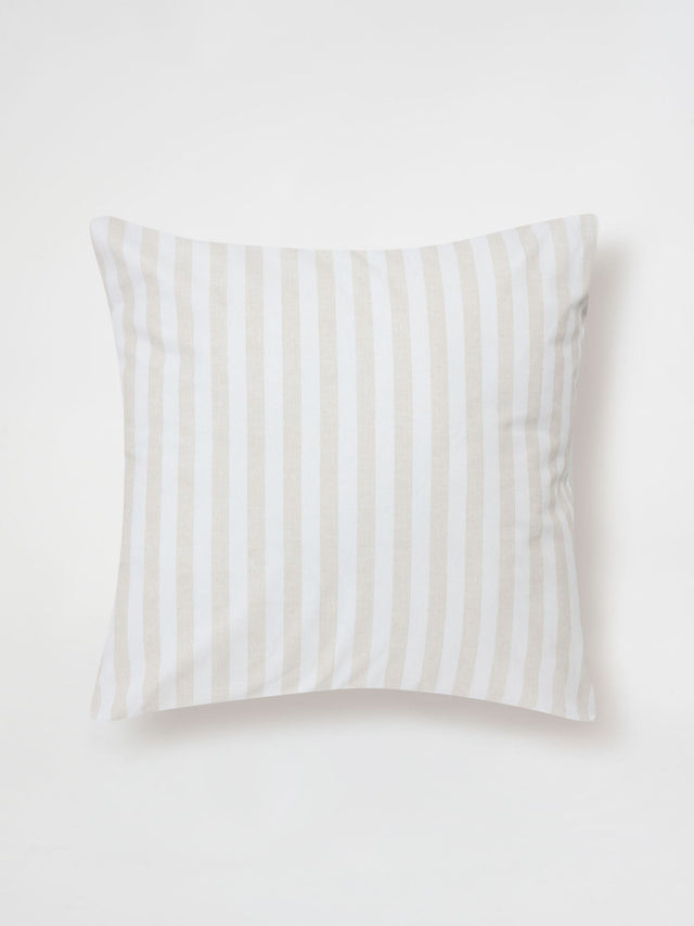 Elegant sand and white European pillowcase with textured stripe design, made from 100% cotton, measuring 65 x 65cm.
