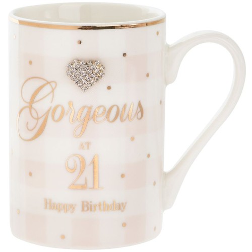 Vibrant polka dot mug celebrating 21st birthdays, perfect for coffee or tea lovers, durable and stylish.