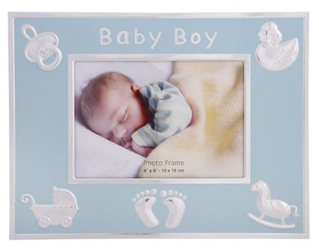 Delightful Baby Boy Photo Frame for showcasing 4"x6" memories; perfect for nurseries and milestone celebrations.