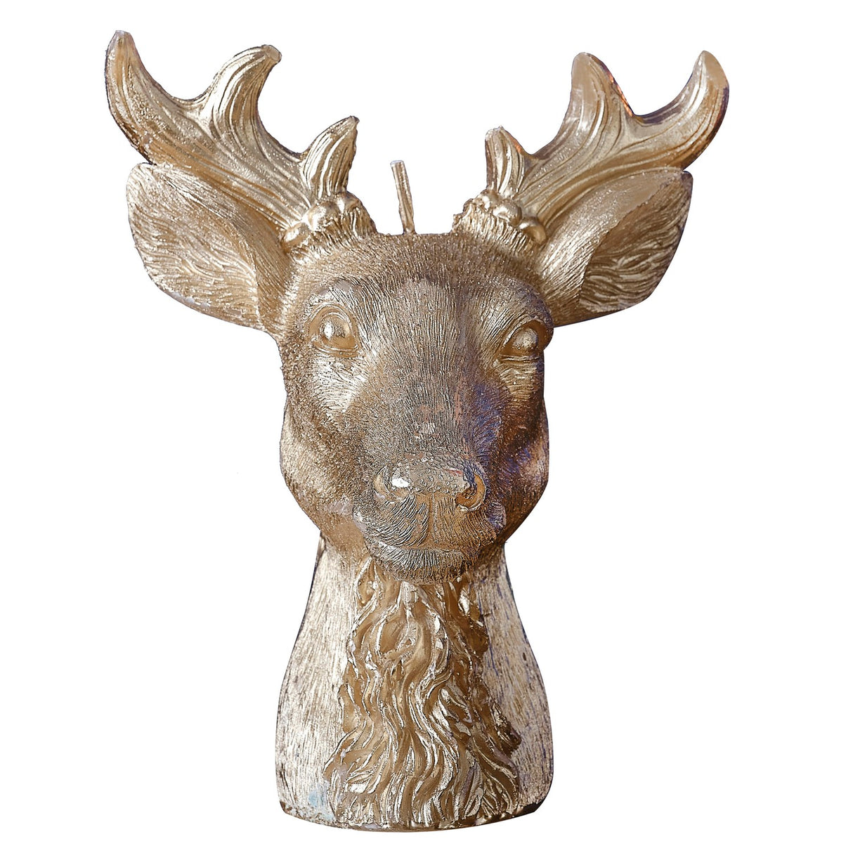 Gold stag candle shining warmly, perfect for festive decor and eco-friendly gatherings this holiday season.