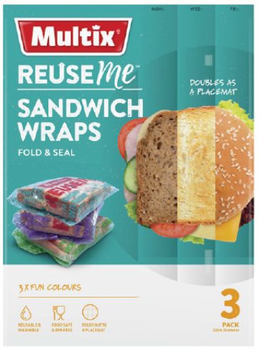 Eco-friendly Multix Reuse Me Sandwich Wraps pack of 3, designed for freshness, convenience, and reduced plastic waste.