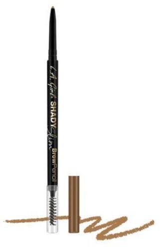 LA Girl Shady Slim Brow Pencil in Taupe with ultra-fine tip for precise application, ideal for natural-looking, sculpted brows.