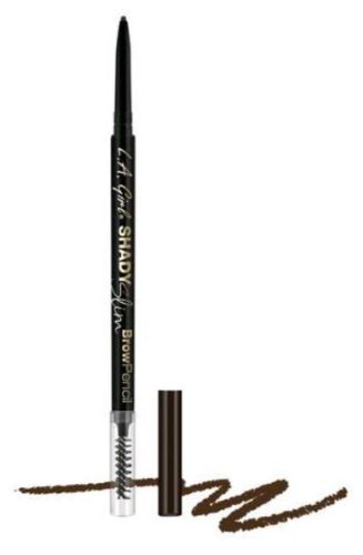 LA Girl Shady Slim Brow Pencil in Espresso creates defined, natural-looking brows with a retractable tip and blending spoolie.