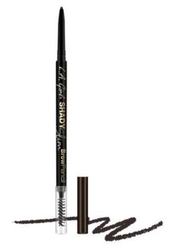 LA Girl Shady Slim Brow Pencil in Blackest Brown for precise, natural-looking eyebrows with a retractable skinny tip and spoolie brush.