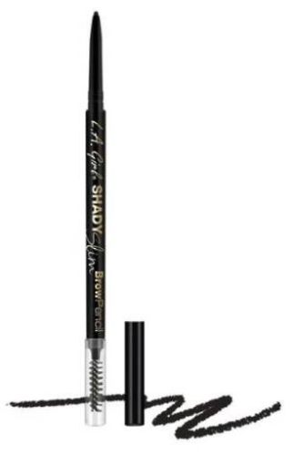 LA Girl Shady Slim Brow Pencil in Black, featuring a precision tip for natural-looking, fuller brows and a blending spoolie.