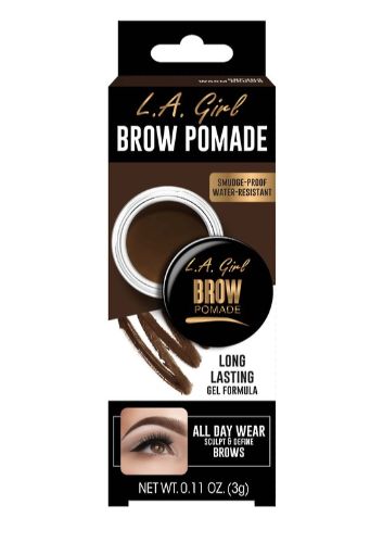 LA Girl Brow Pomade in Warm Brown: creamy, water-resistant formula for defined, natural-looking brows that last all day.