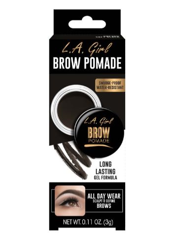 LA Girl Brow Pomade in Soft Black for defining and sculpting eyebrows with a creamy, water-resistant formula that lasts all day.