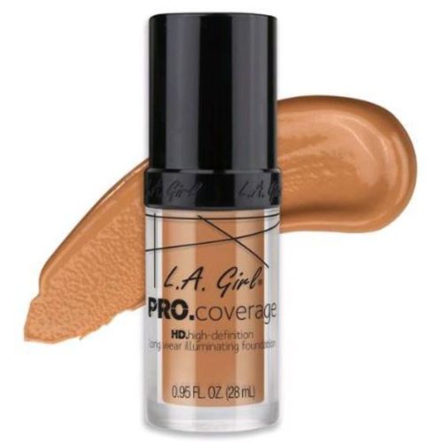 LA Girl Pro Coverage Foundation in Soft Honey, a lightweight full-coverage foundation for a radiant and smooth complexion.