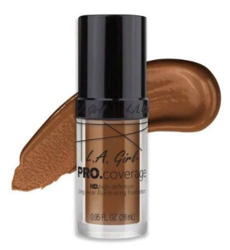 LA Girl Pro Coverage Foundation in Coffee, a lightweight, full-coverage foundation for a radiant, smooth complexion.