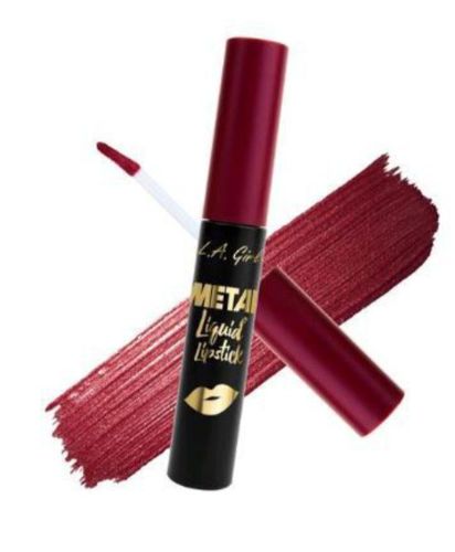 LA Girl Metal Liquid Lipstick in Lustrous showcases a creamy metallic finish with rich pigment, enriched with vitamin E and argan oil.