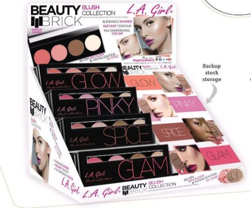 LA Girl Beauty Brick Blush - Glam features four blendable blushes, bronzer, and highlighter for a radiant, sculpted look.