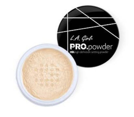 LA Girl HD Pro Setting Powder in Banana Yellow, a lightweight powder for a flawless matte finish and radiant complexion.