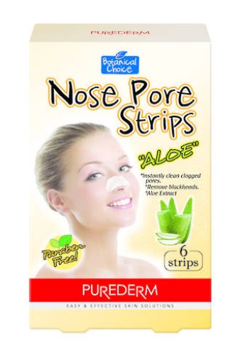 Purederm Nose Pore Strips with Aloe Vera for effective blackhead removal and skin smoothing, ideal for all skin types.