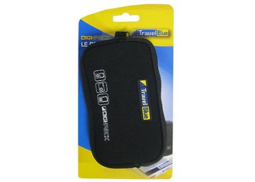 Compact black neoprene pouch for protecting electronics, featuring a belt loop and free ID tag for added convenience.