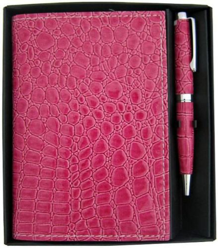 Dark Pink Croc Memo Pad & Pen Set, stylish and portable for note-taking, featuring a luxurious croc-patterned design.