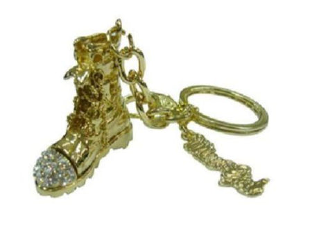 Gold Bling Boot keyring with sparkling sequins, stylishly enhancing your keys, handbag, or backpack.