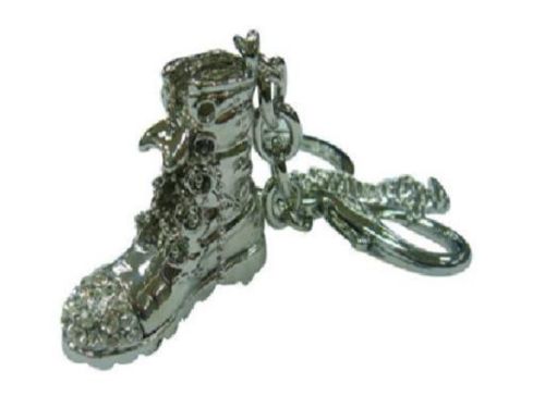 Stylish silver boot-shaped keyring with a sparkling design, perfect for adding bling to keys or bags.