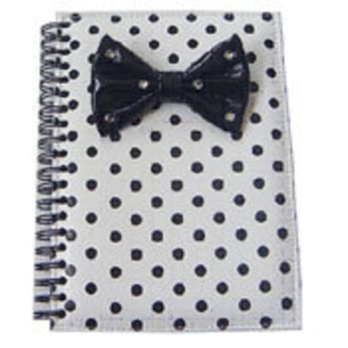 Chic Bow Notebook with white background and black polka dots, perfect for notes, sketches, and daily reflections.