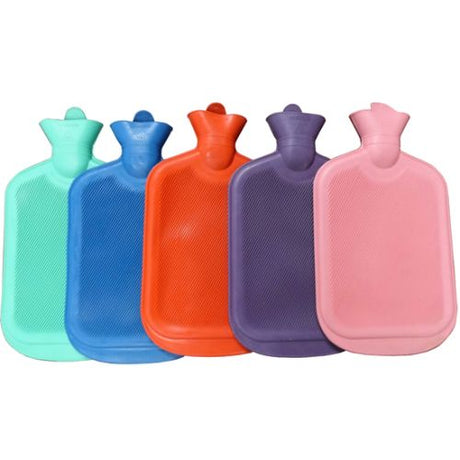 Double ribbed 2 litre hot water bottle in various colors, eco-friendly, stylish, and perfect for warmth and comfort.