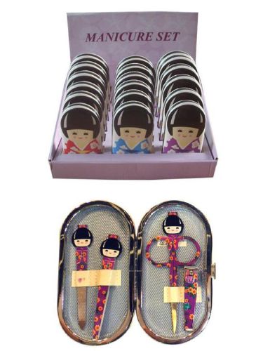 Japanese Doll Manicure Set display featuring 18 exquisite tools, combining elegance and functionality for nail care enthusiasts.