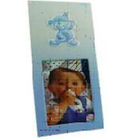 Aluminum baby photo frame with a cute blue bear design, perfect for displaying 2x3" photos of your little one's milestones.