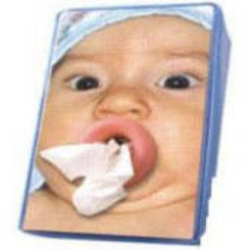 Stylish oval mouth tissue box cover with clear photo sleeve for personalized decor; fits standard tissue boxes.