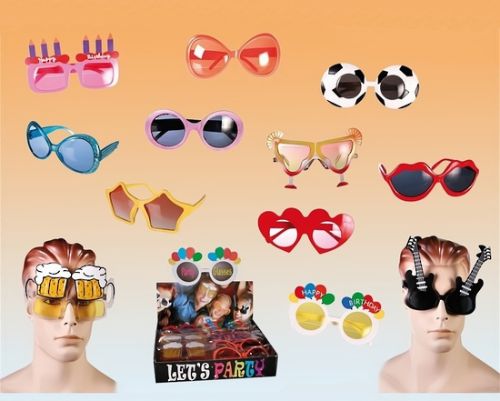 Colorful assortment of 24 playful party sunglasses for festive occasions, perfect for photo booths and party favors.