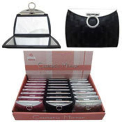 Colorful set of 24 folding compact mirrors for on-the-go touch-ups, ideal for beauty enthusiasts and retail displays.