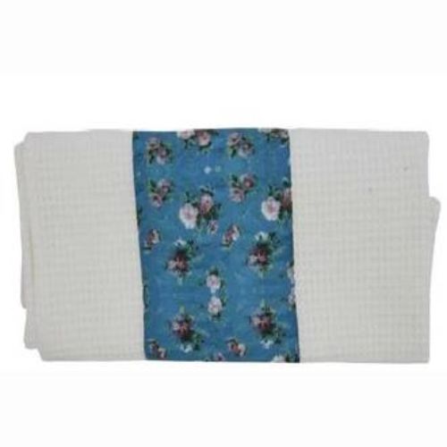 Blue Floral Tea Towel measuring 58x35cm, made from absorbent cotton, ideal for drying dishes with style.