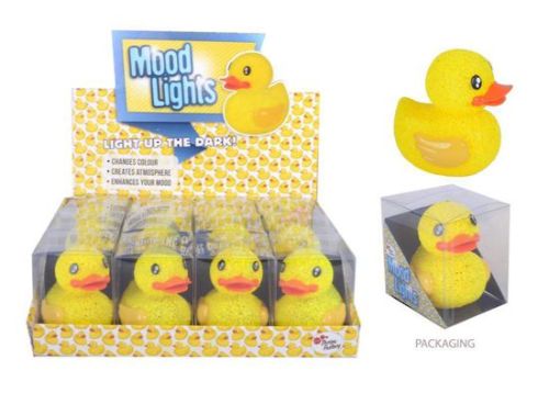 Set of 12 cute duck-shaped mood lights that change color, perfect for enhancing ambiance in any room.