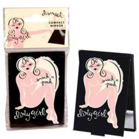 Chic Dirty Girl Compact Mirror in decorative cello bag, perfect for on-the-go touch-ups and stylish beauty routines.